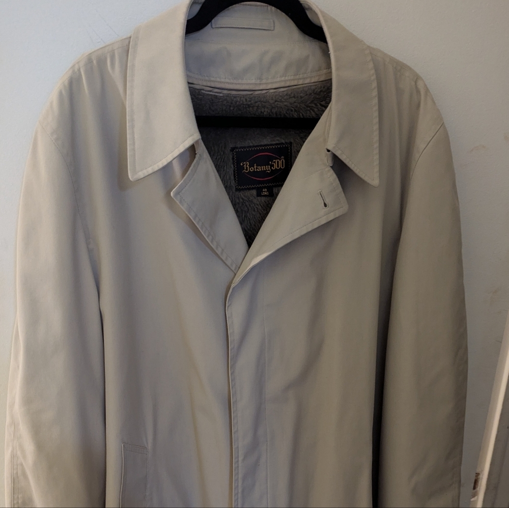 Botany 500 Mens Trench Coat Tan Faux Fur Lining 48 Long Warm Classy Old Money